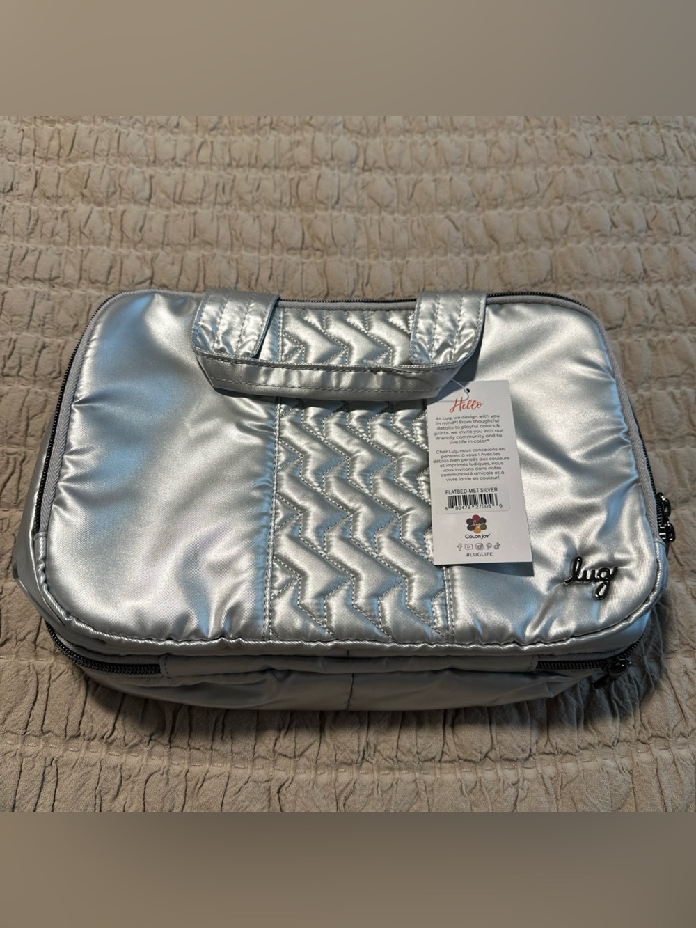 lug Metallic Silver Quilted Cosmetic Case nwt